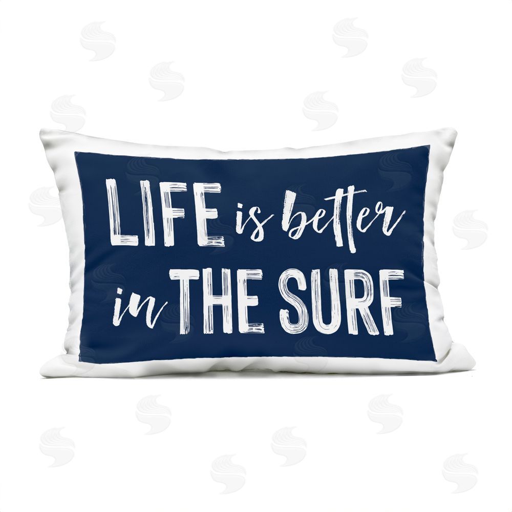 Lettered and Lined Life Better In Surf Outdoor Rectugular Printed Throw Pillow