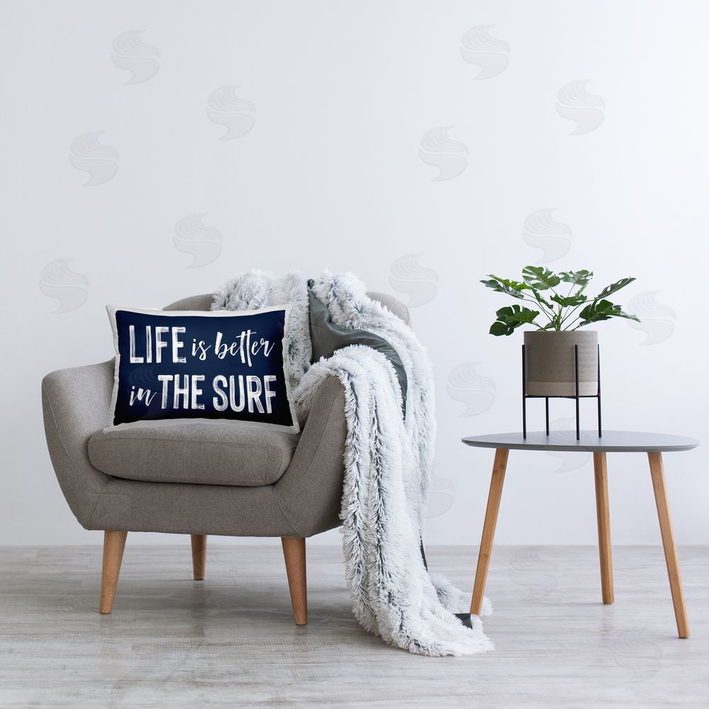 Lettered and Lined Life Better In Surf Rectugular Printed Throw Pillow on Chair