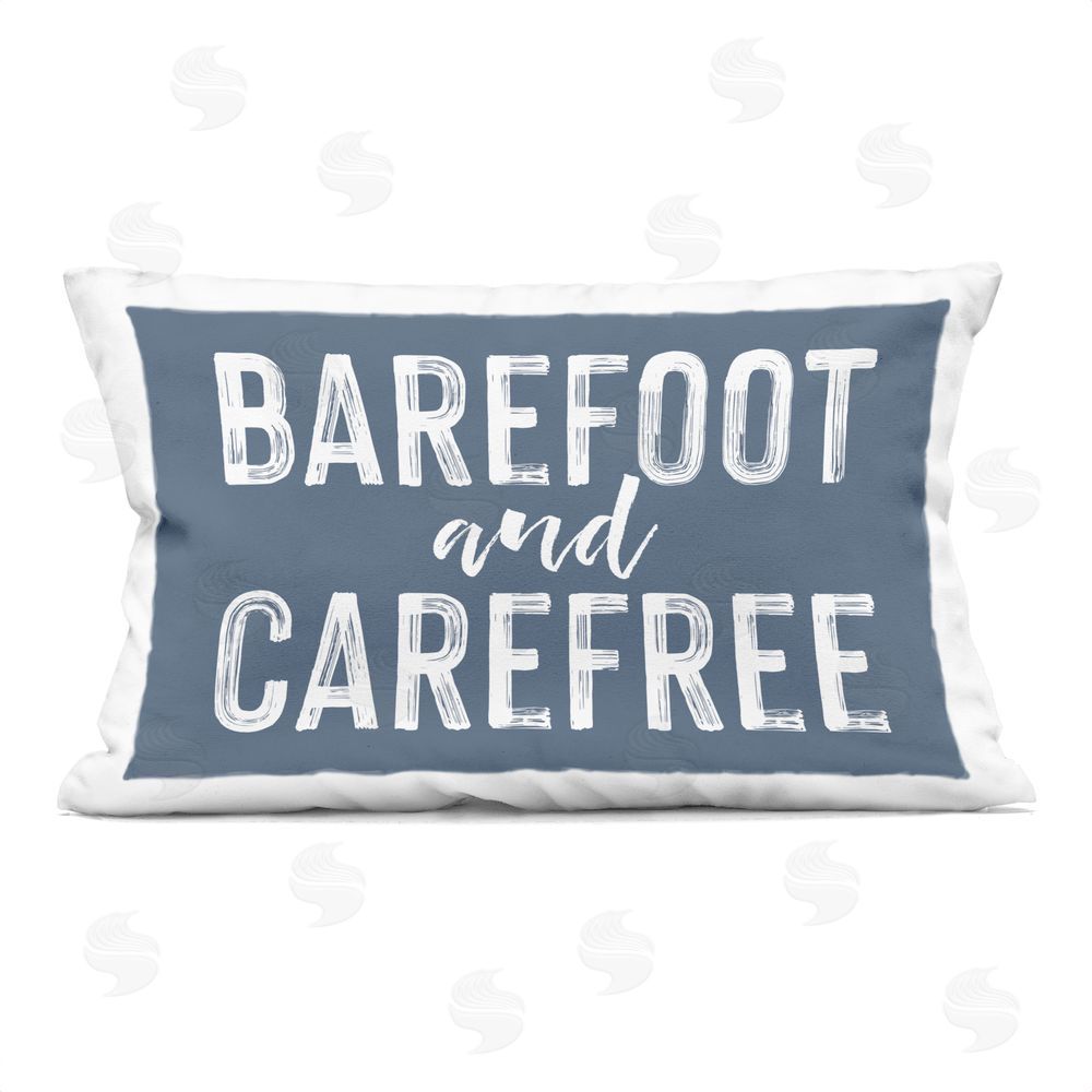 Lettered and Lined Barefoot & Carefree Blue Rectugular Printed Throw Pillow