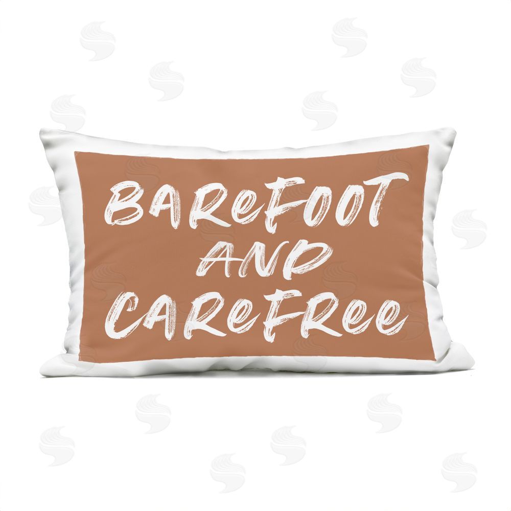 Lettered and Lined Barefoot & Carefree Brown Outdoor Rectugular Printed Throw Pillow