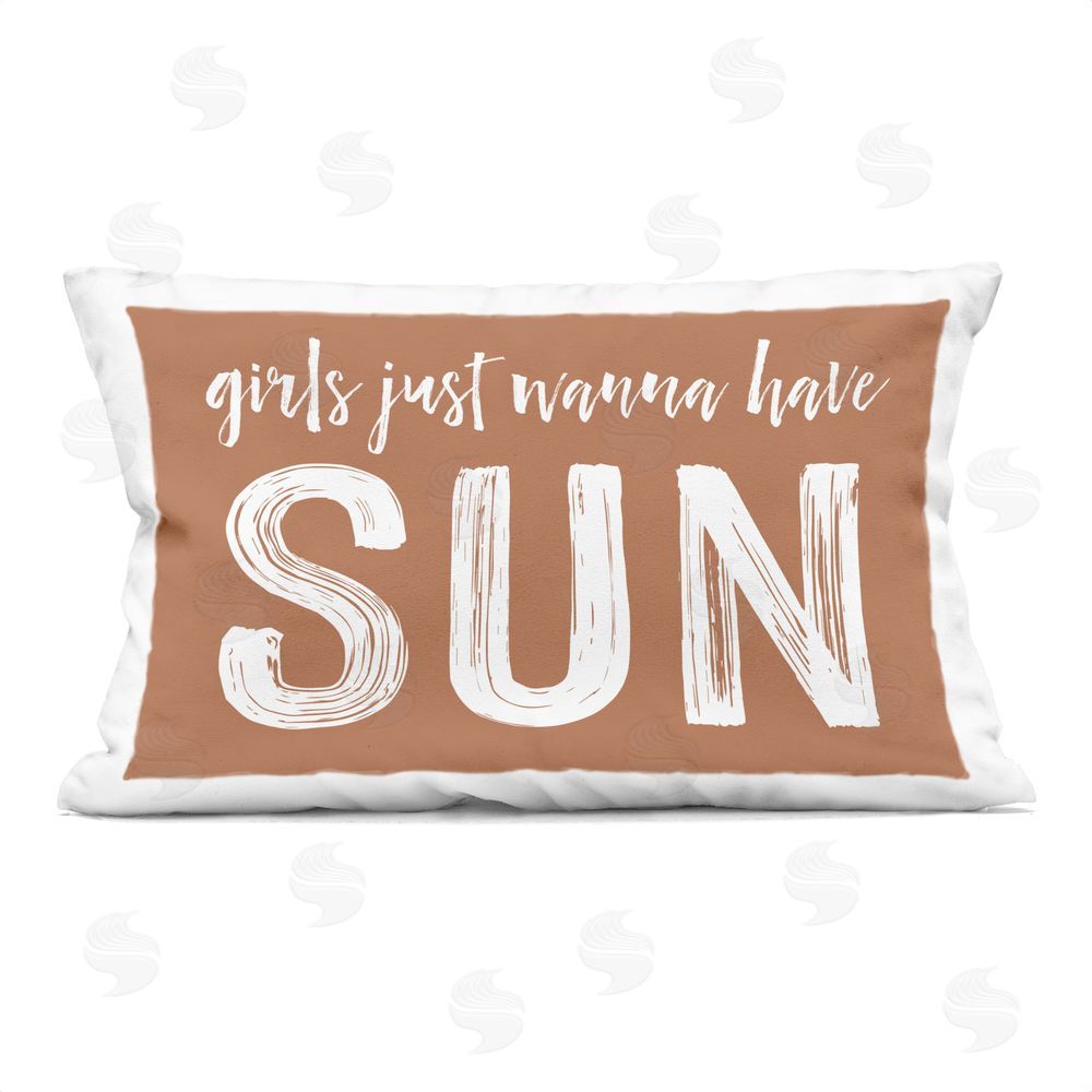 Lettered and Lined Girls Wanna Have Sun Brown Rectugular Printed Throw Pillow