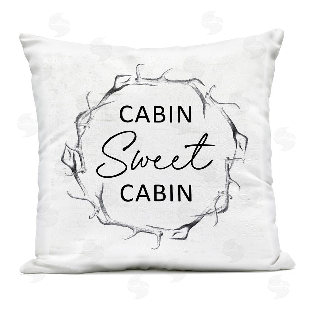 Lettered and Lined Sweet Cabin within Antlers Outdoor Square Printed Throw Pillow