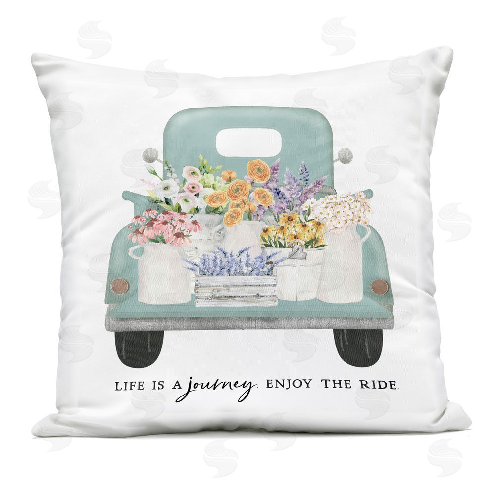 Lettered and Lined Enjoy Ride Floral Truck Outdoor Square Printed Throw Pillow
