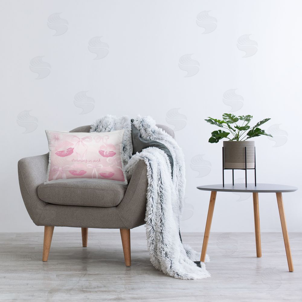 Kim Allen Dreaming In Pink Rectugular Printed Throw Pillow on Chair