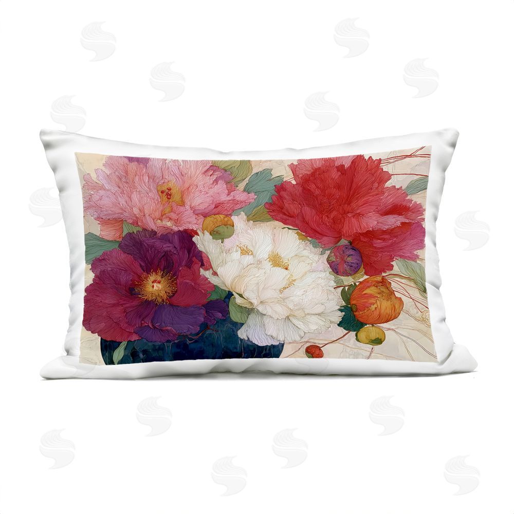 Annabelle Hall Haiku Ornate Flower Petals Outdoor Rectugular Printed Throw Pillow