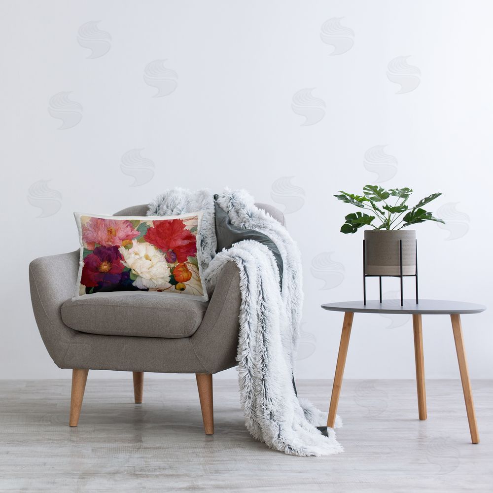 Annabelle Hall Haiku Ornate Flower Petals Rectugular Printed Throw Pillow on Chair