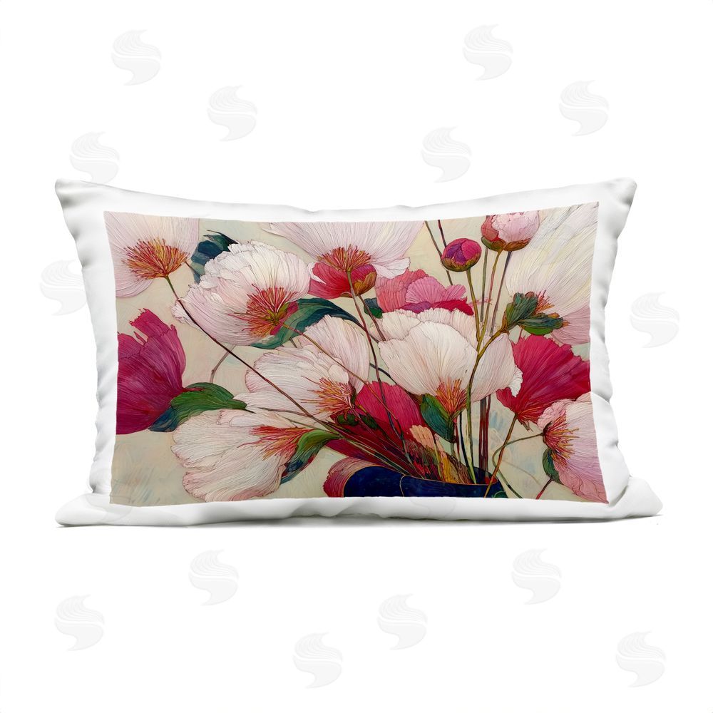 Annabelle Hall Lush Haiku Pink & White Flowers Outdoor Rectugular Printed Throw Pillow
