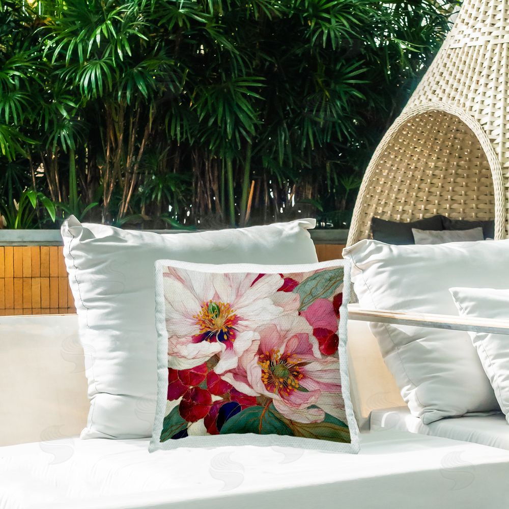 Annabelle Hall Cimarron Flowers Ornate Details Square Printed Throw Pillow on Patio