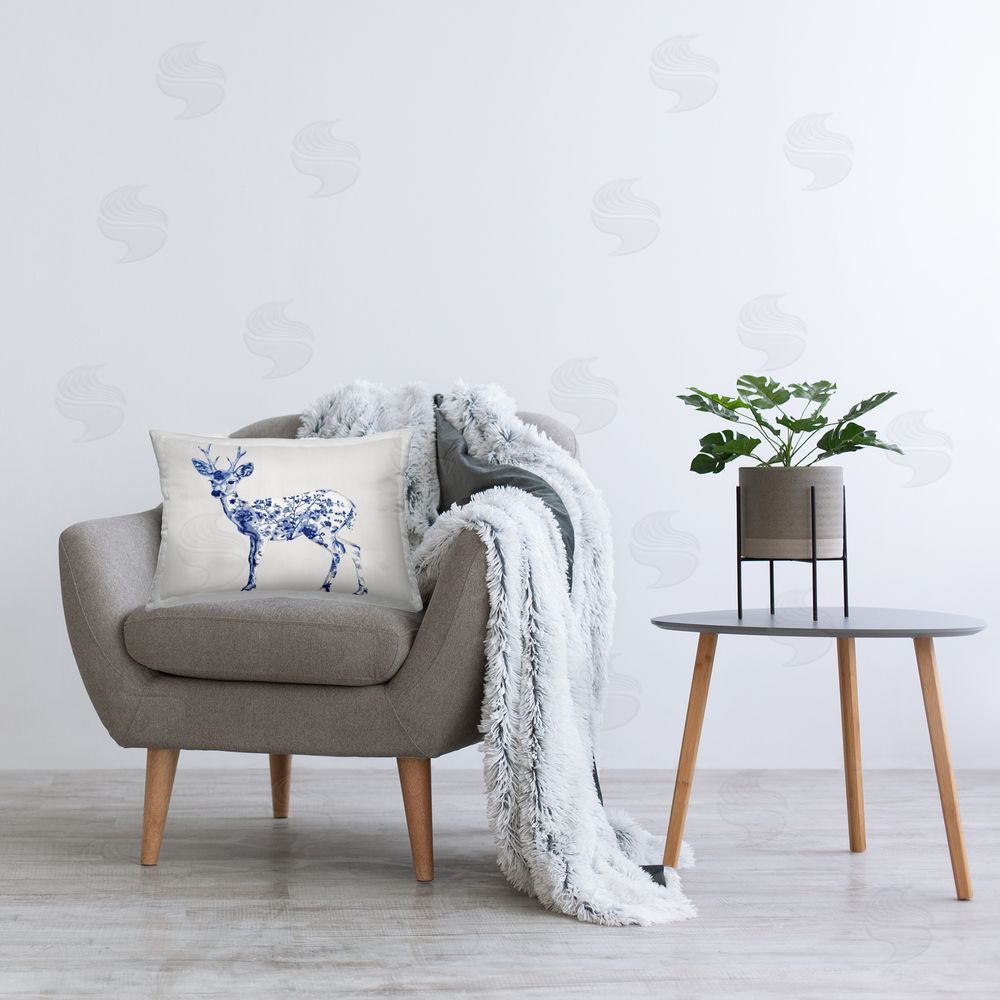 Lettered and Lined Graceful Toile Deer Rectugular Printed Throw Pillow on Chair