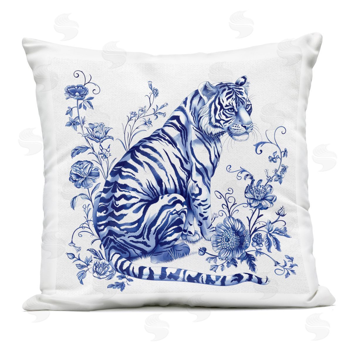 Lettered and Lined Traditional Ornate Floral Tiger Outdoor Square Printed Throw Pillow