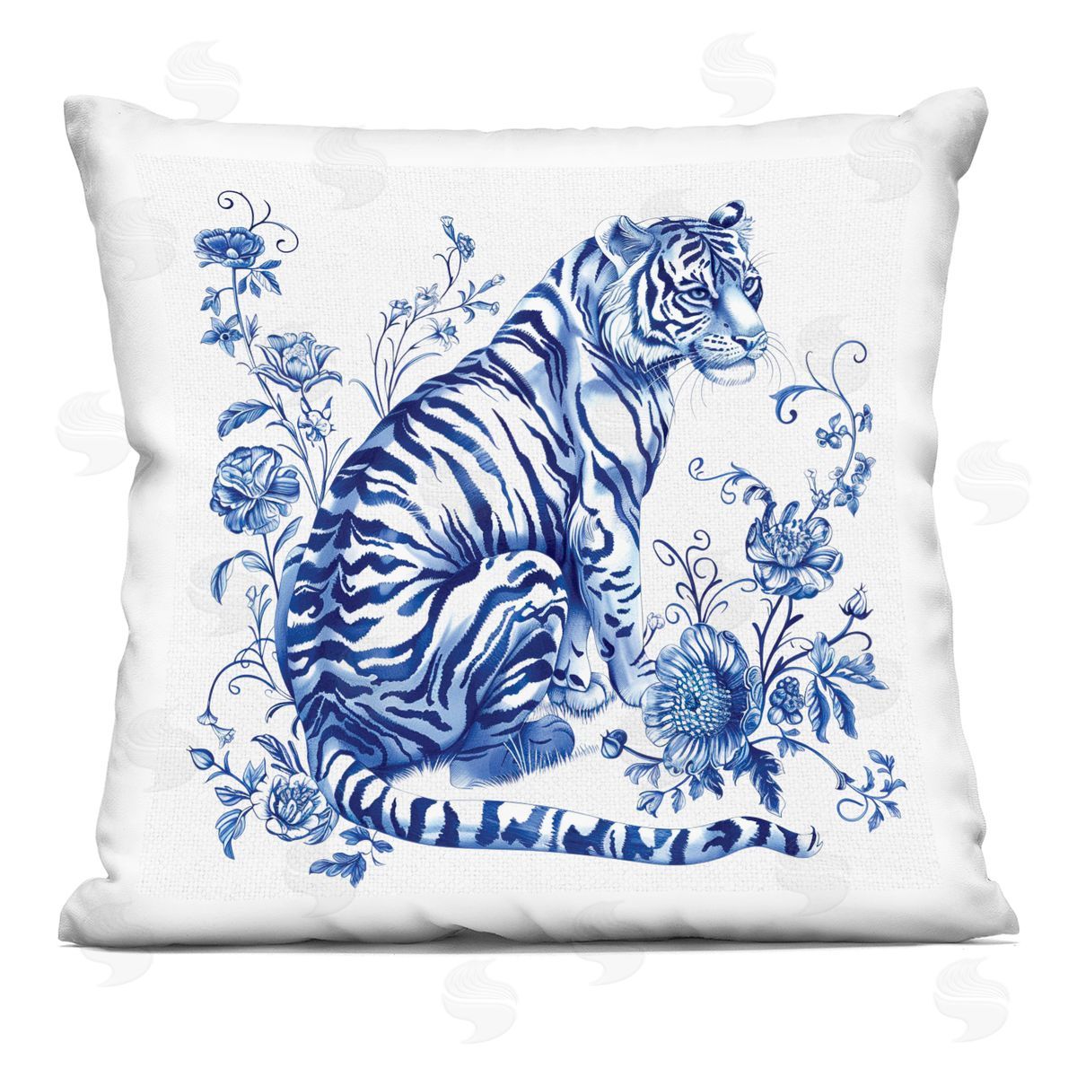 Lettered and Lined Traditional Ornate Floral Tiger Square Printed Throw Pillow