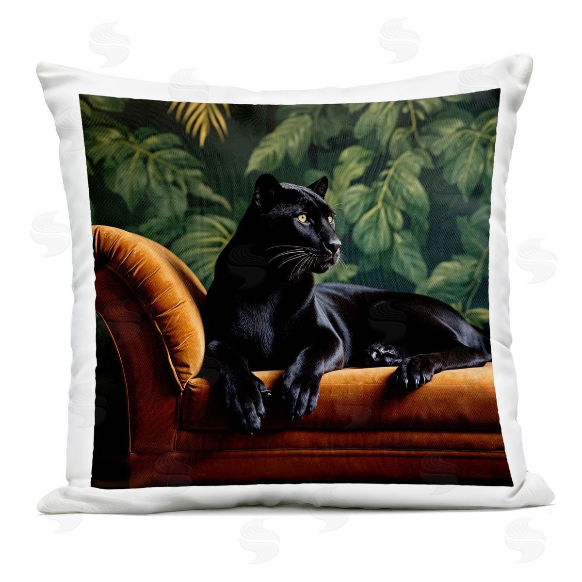 Lettered and Lined Majestic Panther on Chaise Outdoor Square Printed Throw Pillow
