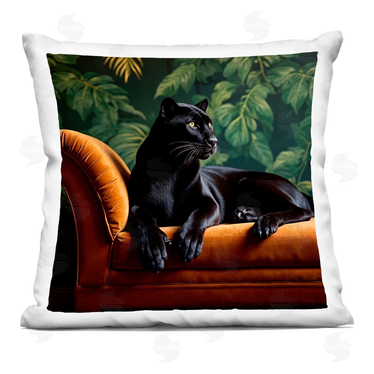 Lettered and Lined Majestic Panther on Chaise Square Printed Throw Pillow