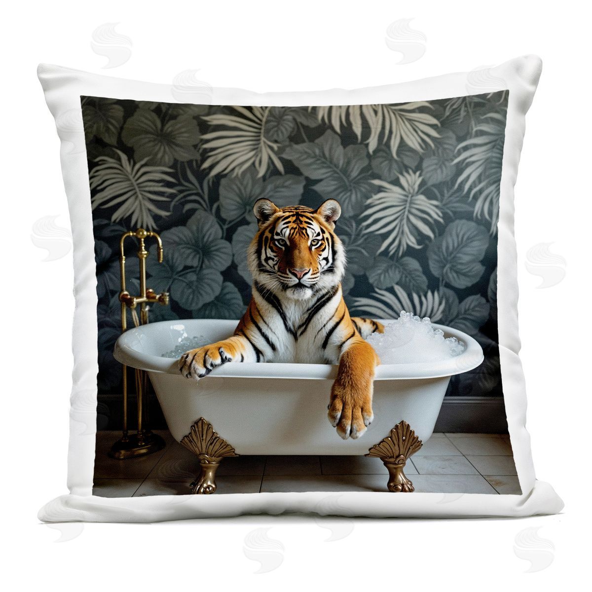 Lettered and Lined Tiger in Exotic Bubble Bath Outdoor Square Printed Throw Pillow