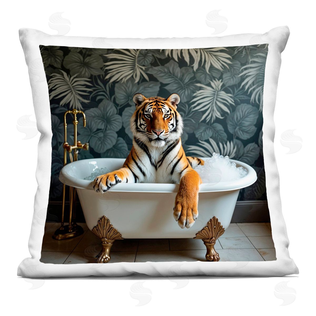 Lettered and Lined Tiger in Exotic Bubble Bath Square Printed Throw Pillow