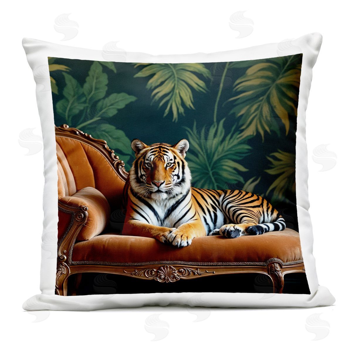 Lettered and Lined Tiger Lounging on Chaise Outdoor Square Printed Throw Pillow