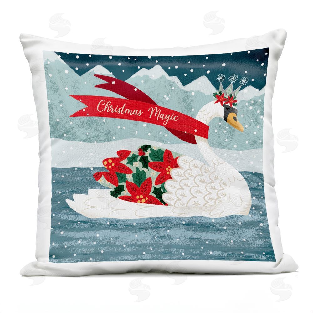 Jilly Jack Designs Christmas Magic Enchanted Swan Outdoor Printed Throw Pillow