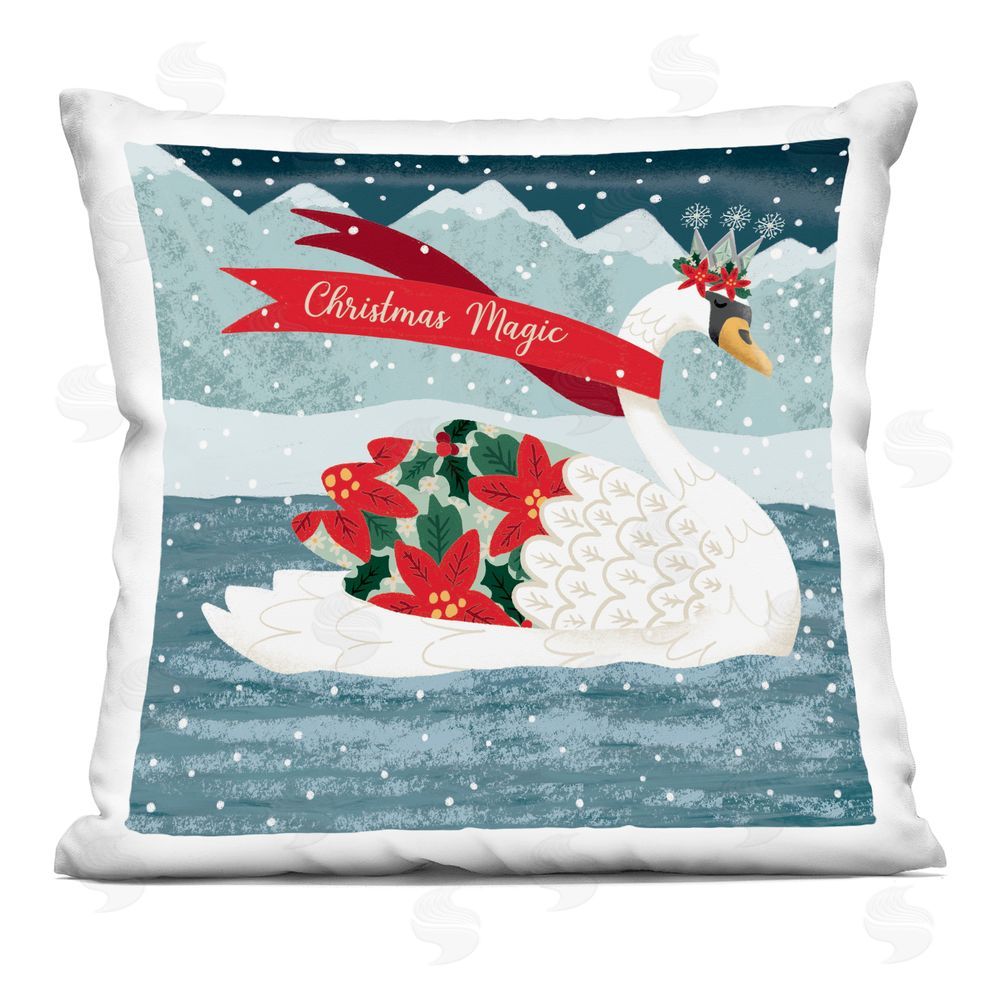Jilly Jack Designs Christmas Magic Enchanted Swan Indoor Printed Throw Pillow
