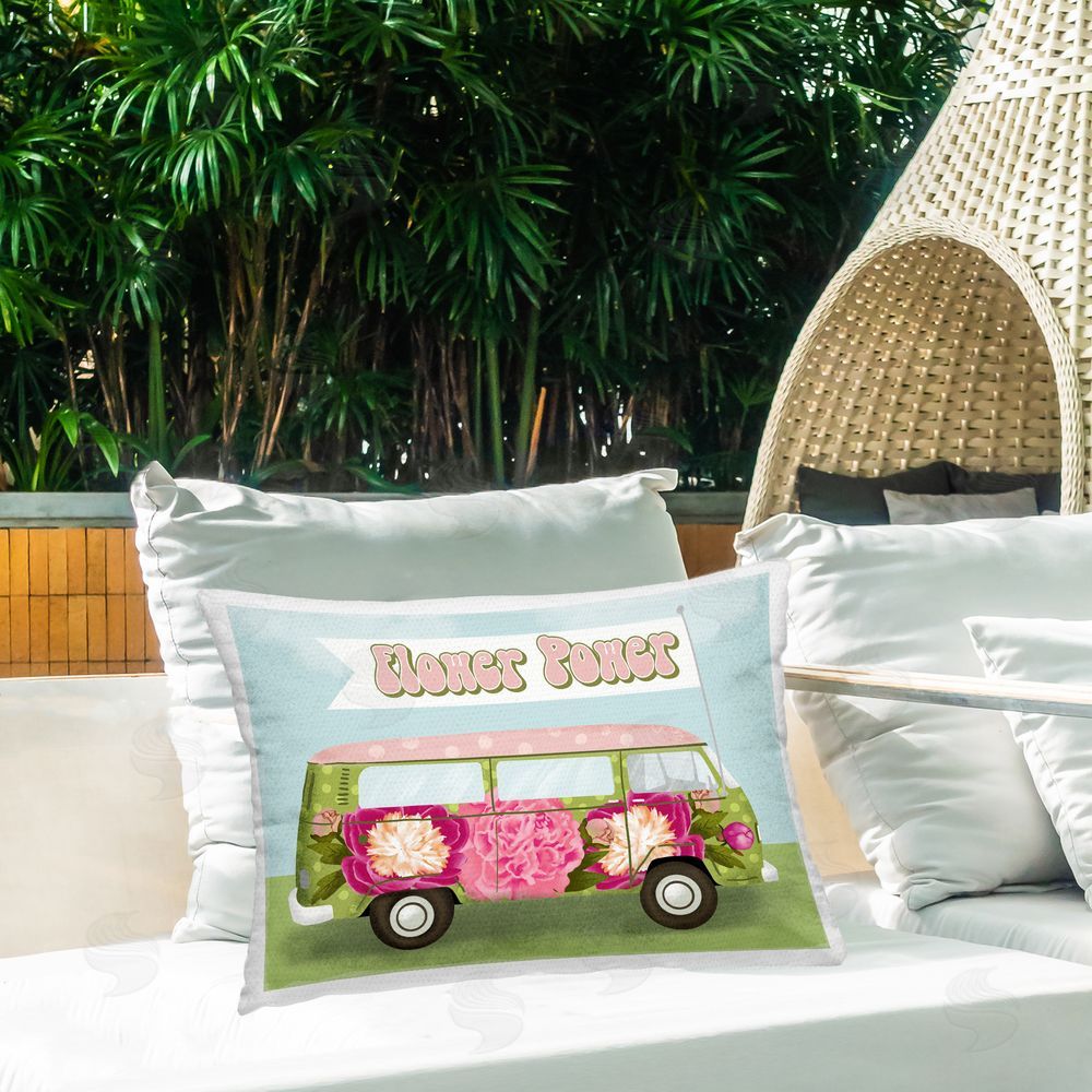 Jilly Jack Designs Flower Power Peony Bus Outdoor Printed Throw Pillow on Patio