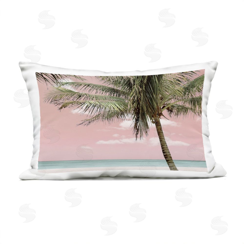Natalie Carpentieri Pink Dusted Tropical Beach Outdoor Rectugular Printed Throw Pillow