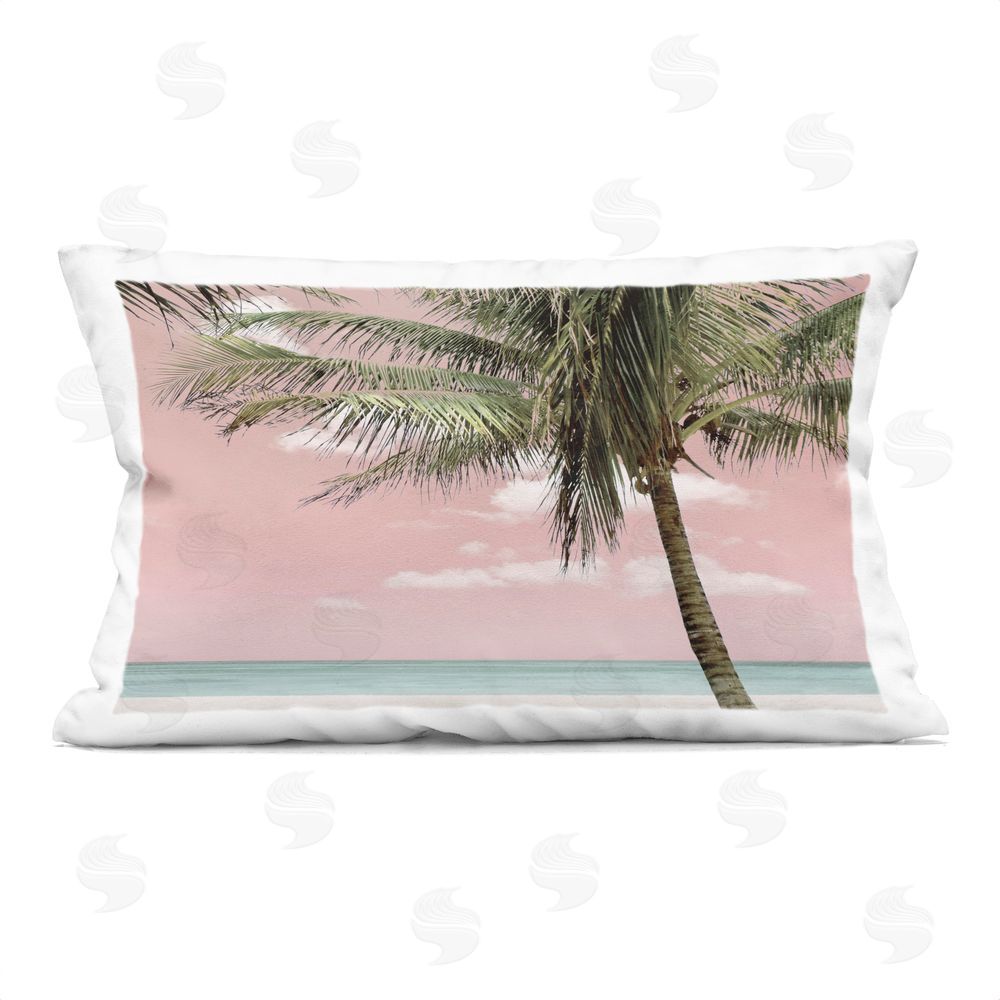 Natalie Carpentieri Pink Dusted Tropical Beach Rectugular Printed Throw Pillow