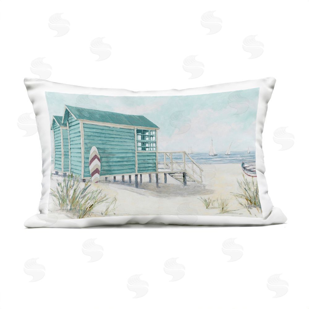 Lorenzo Collective Beach Cabins Fun Times Outdoor Rectugular Printed Throw Pillow