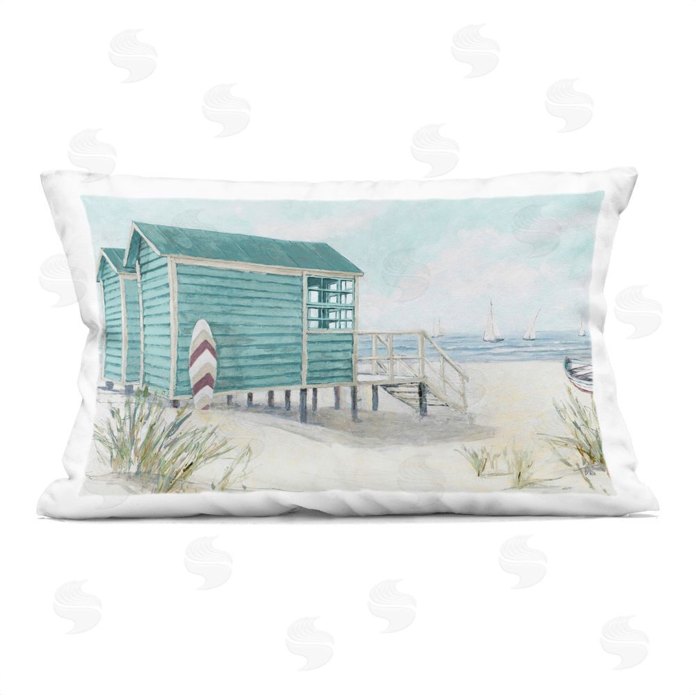 Lorenzo Collective Beach Cabins Fun Times Rectugular Printed Throw Pillow