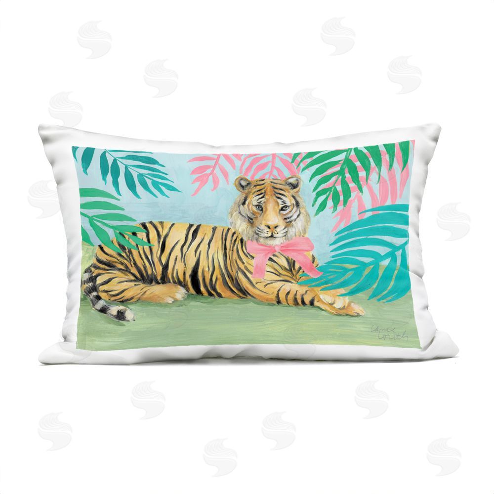 Lanie Loreth Exotic Jungle Tiger with Bow Outdoor Rectugular Printed Throw Pillow