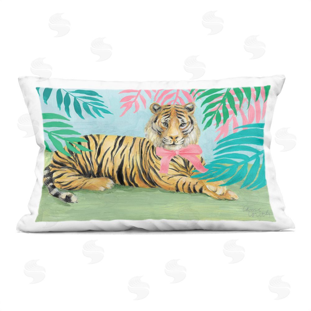 Lanie Loreth Exotic Jungle Tiger with Bow Rectugular Printed Throw Pillow