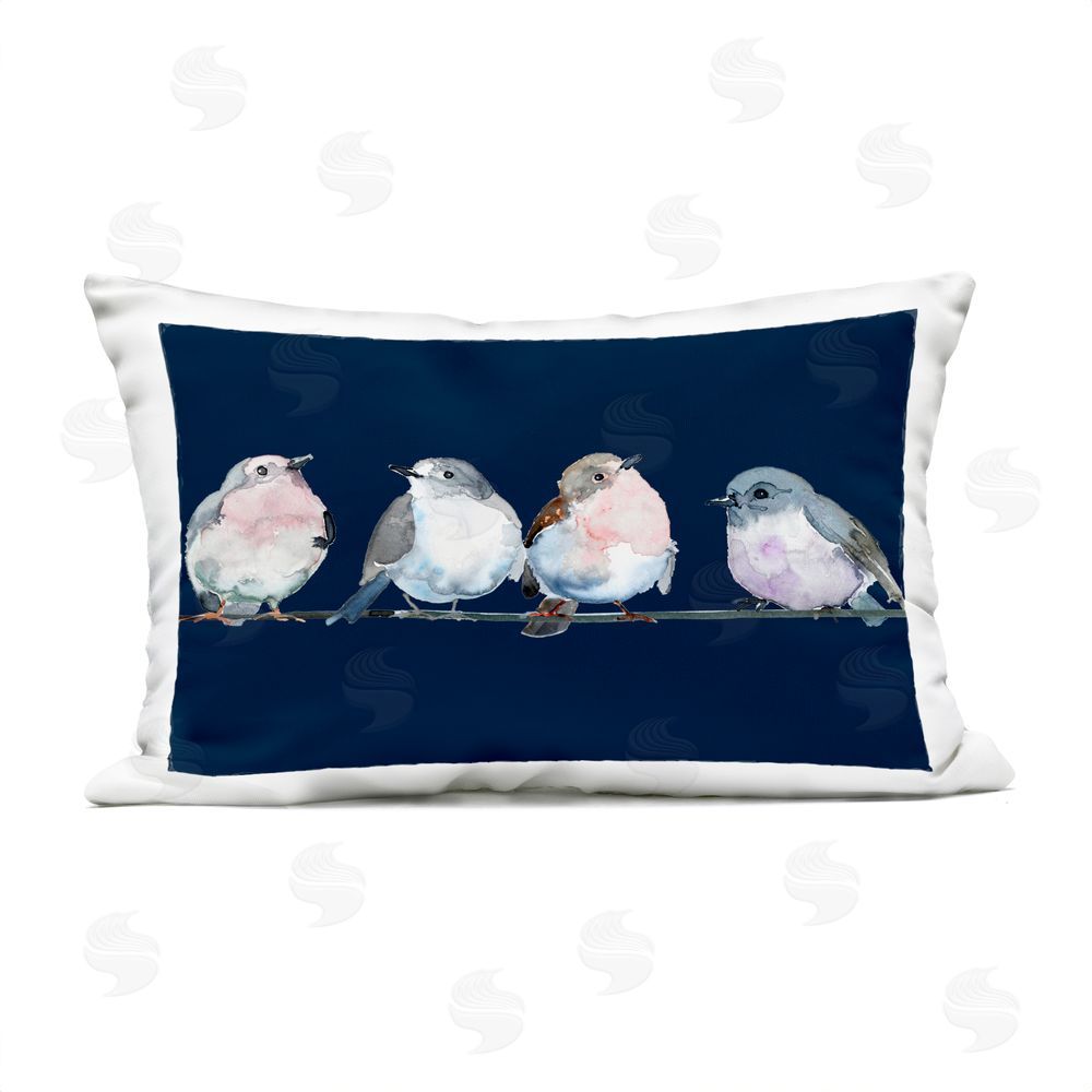 Lorenzo Collective Perched Foursome on Blue Outdoor Rectugular Printed Throw Pillow