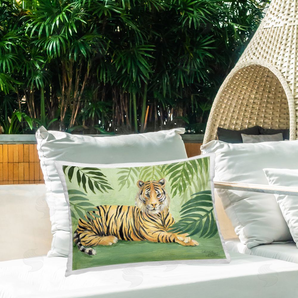 Lanie Loreth Eyes Of The Jungle Outdoor Rectugular Printed Throw Pillow on Patio