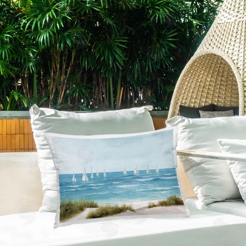 Lorenzo Collective Sail Away Boat Regatta Outdoor Rectugular Printed Throw Pillow on Patio