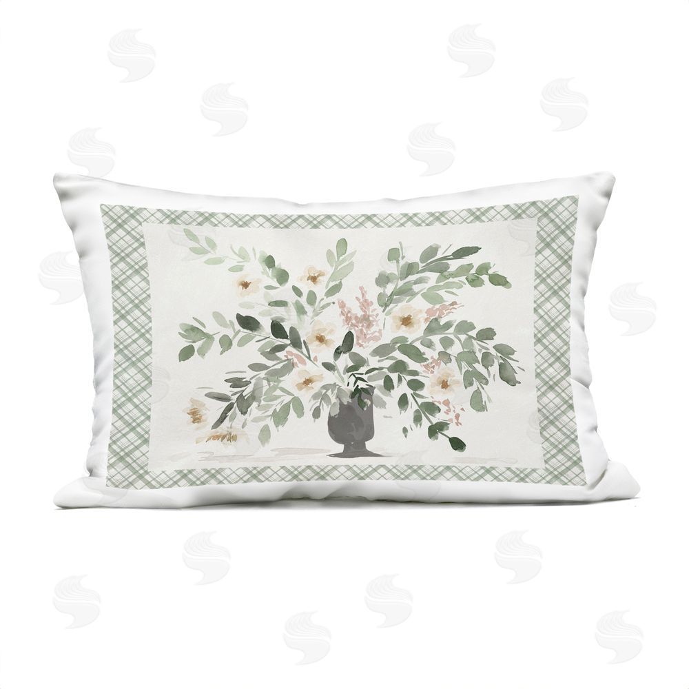 Lucille Price Plaid & Springtime Bouquet Outdoor Rectugular Printed Throw Pillow