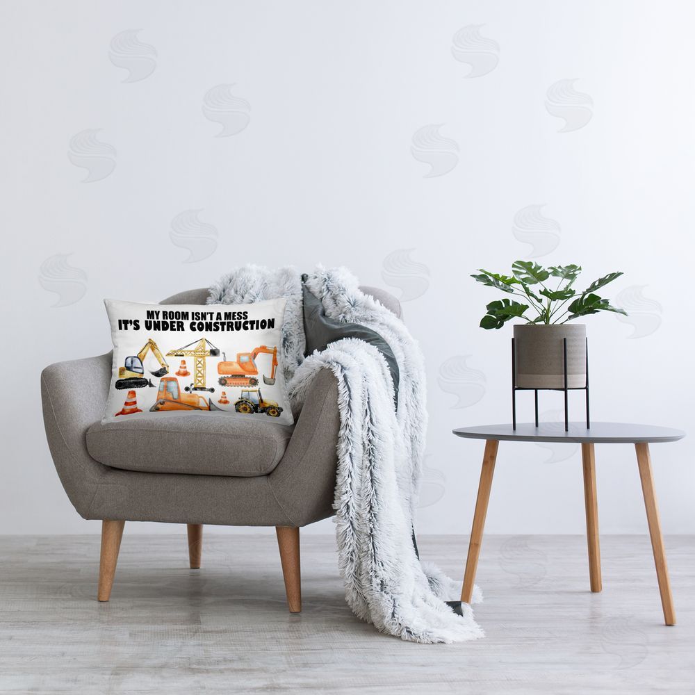 Kim Allen Not A Mess Under Construction Rectugular Printed Throw Pillow on Chair