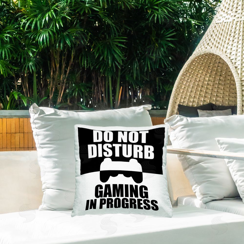 Kim Allen Do Not Disturb Minimal Gamer Square Printed Throw Pillow on Patio