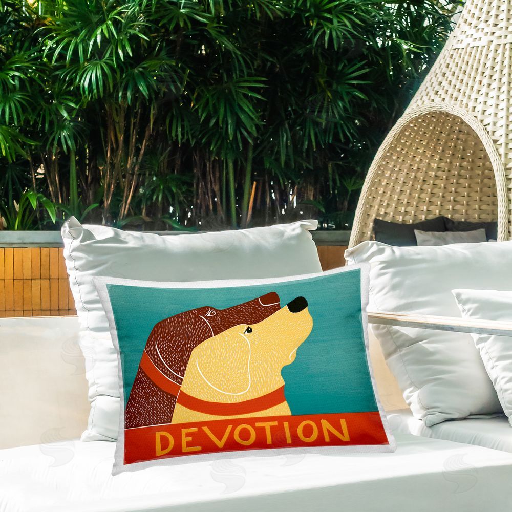 Stephen Huneck Devotion Dog Duo Outdoor Rectugular Printed Throw Pillow on Patio
