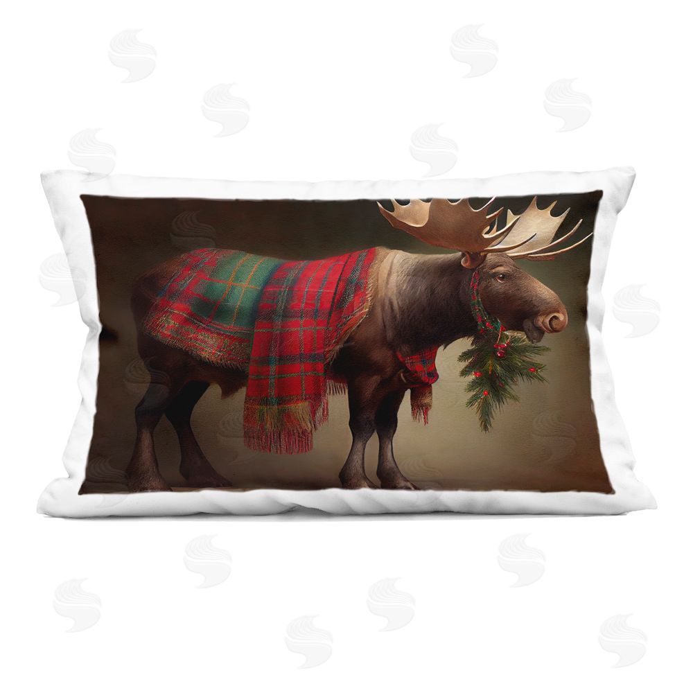 Sasha Festive Moose with Plaid Indoor Printed Throw Pillow