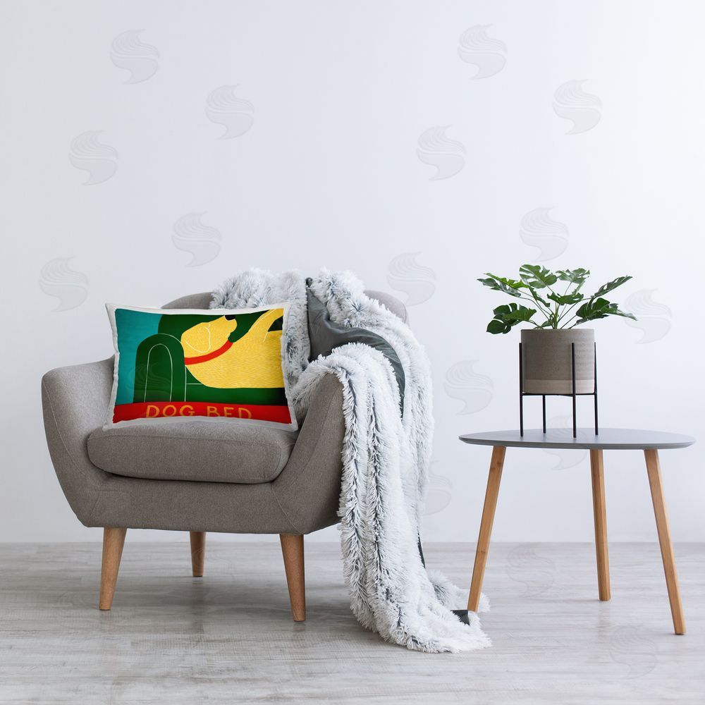 Stephen Huneck Dog Bed Labrador Rectugular Printed Throw Pillow on Chair