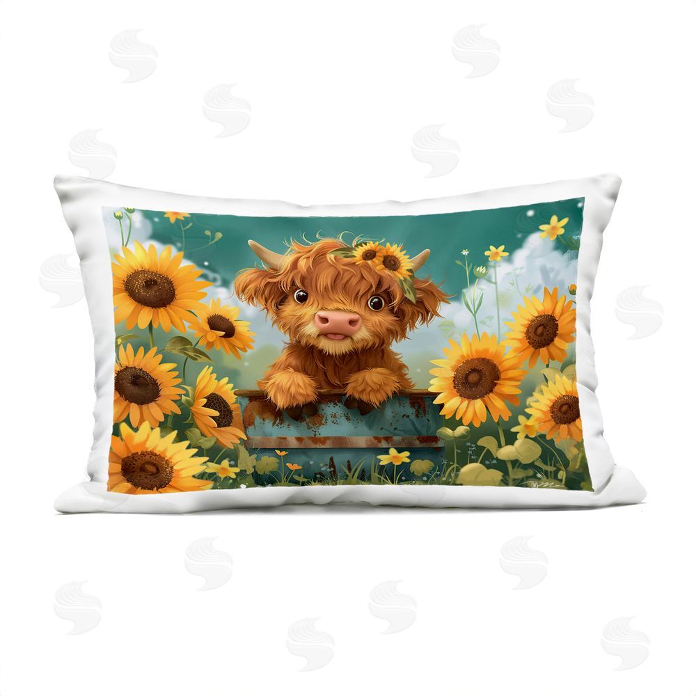 Momart Cute Happy Highland Cow Outdoor Rectugular Printed Throw Pillow