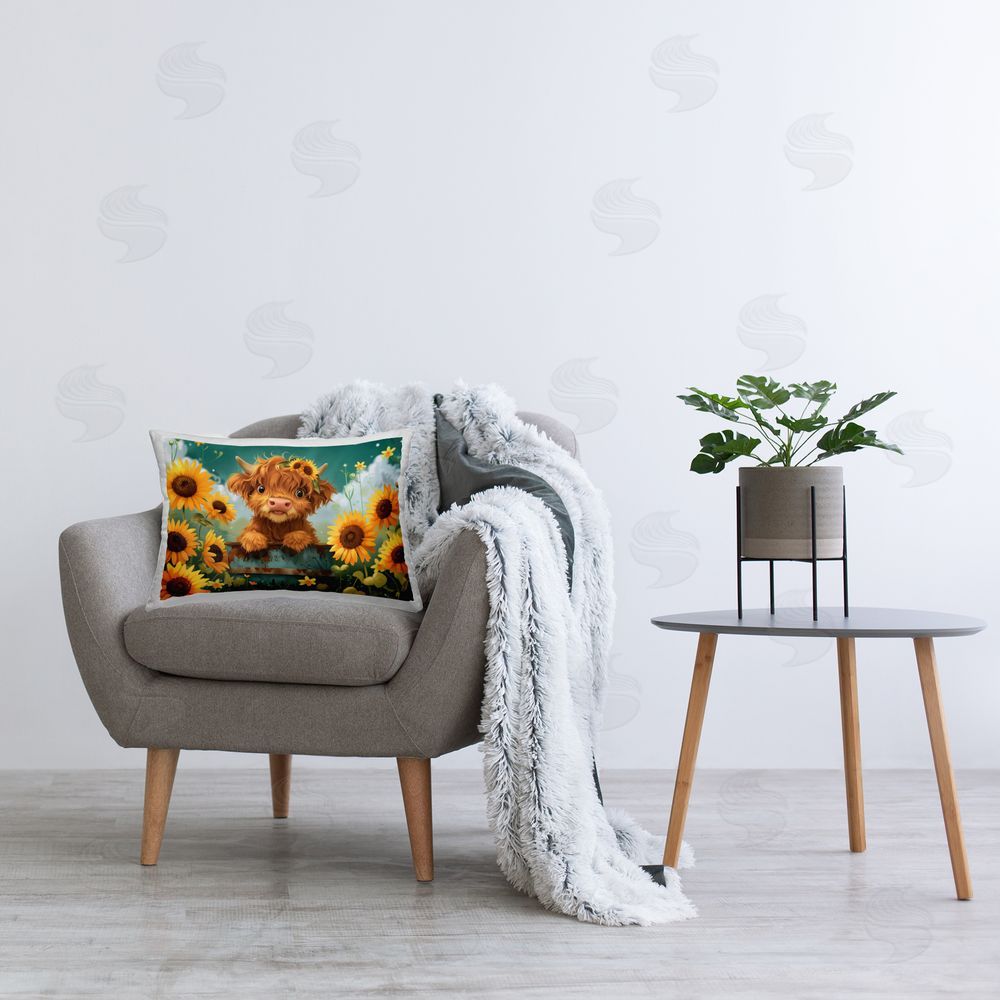 Momart Cute Happy Highland Cow Rectugular Printed Throw Pillow on Chair