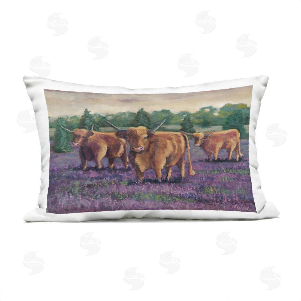 Marnie Bourque Purple Fields & Cows Outdoor Rectugular Printed Throw Pillow