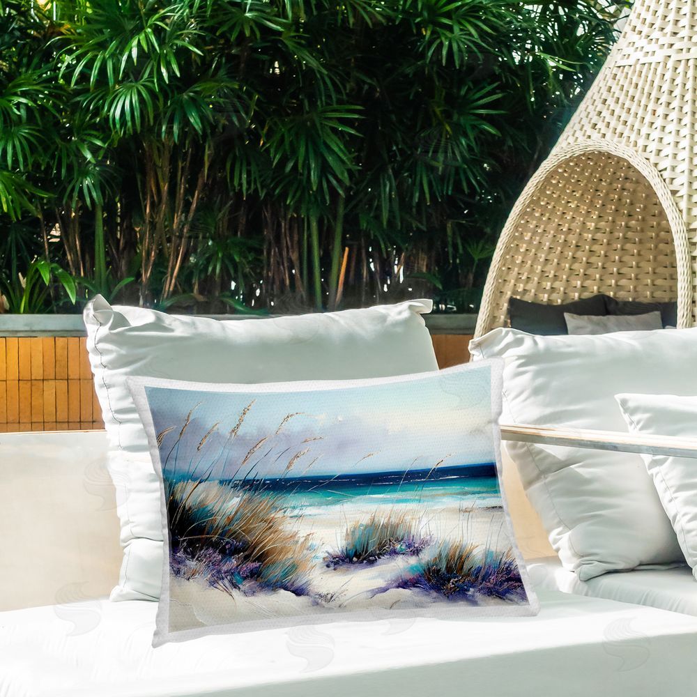 Sasha Euphoria Beach Dunes Outdoor Rectugular Printed Throw Pillow on Patio