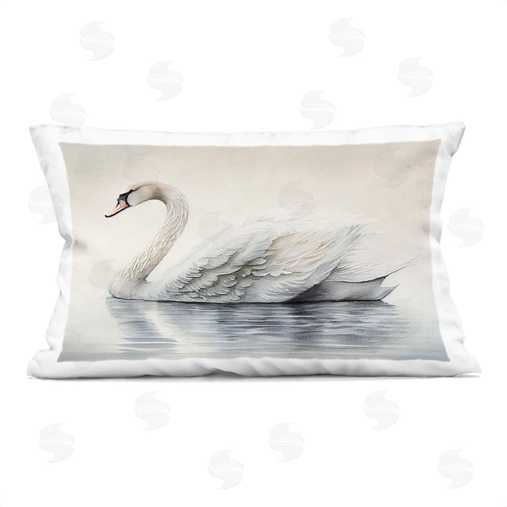 Sasha Elegant Floating Swan Rectugular Printed Throw Pillow