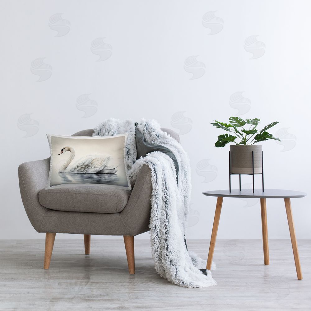Sasha Elegant Floating Swan Rectugular Printed Throw Pillow on Chair