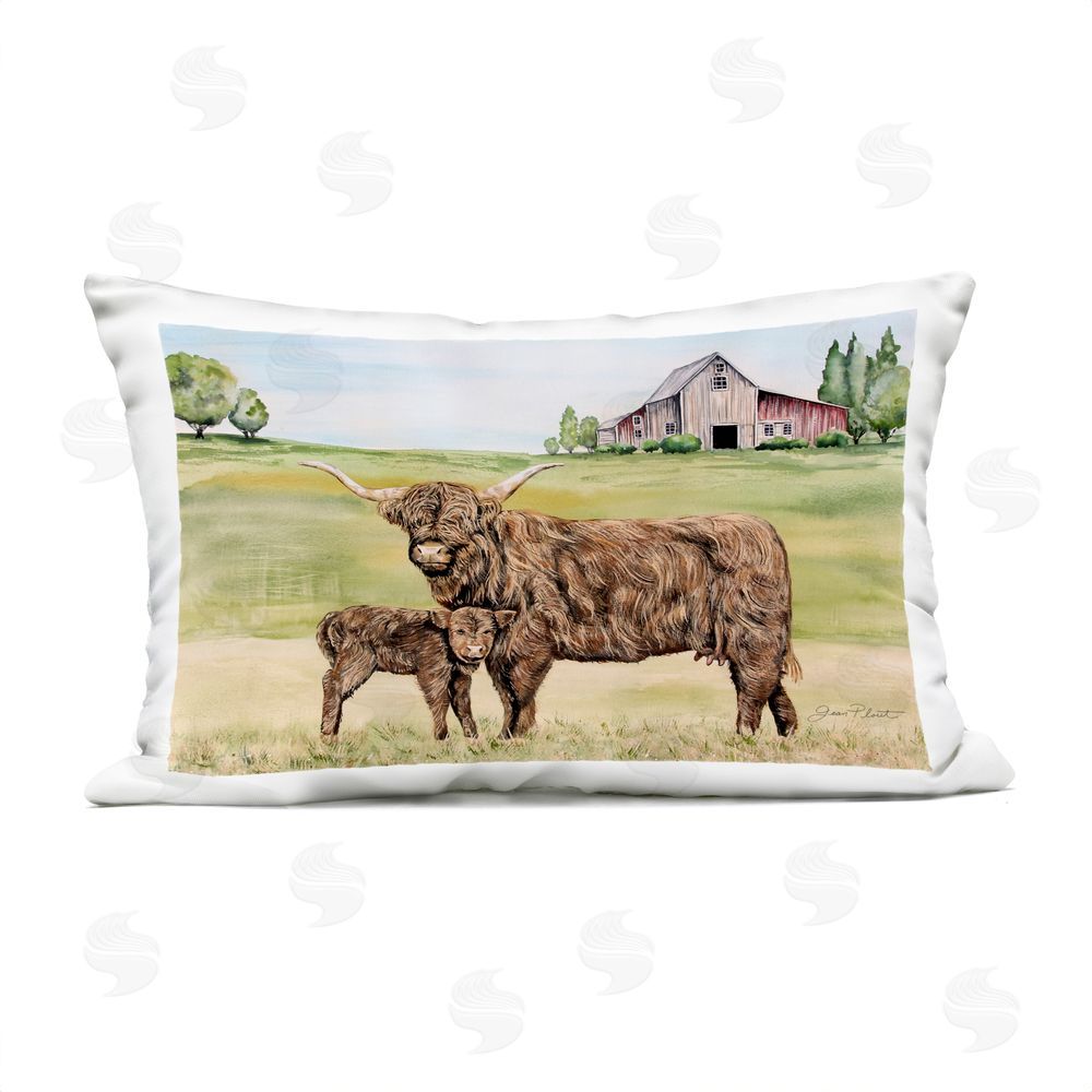 Jean Plout Highland Cow And Calf Outdoor Rectugular Printed Throw Pillow