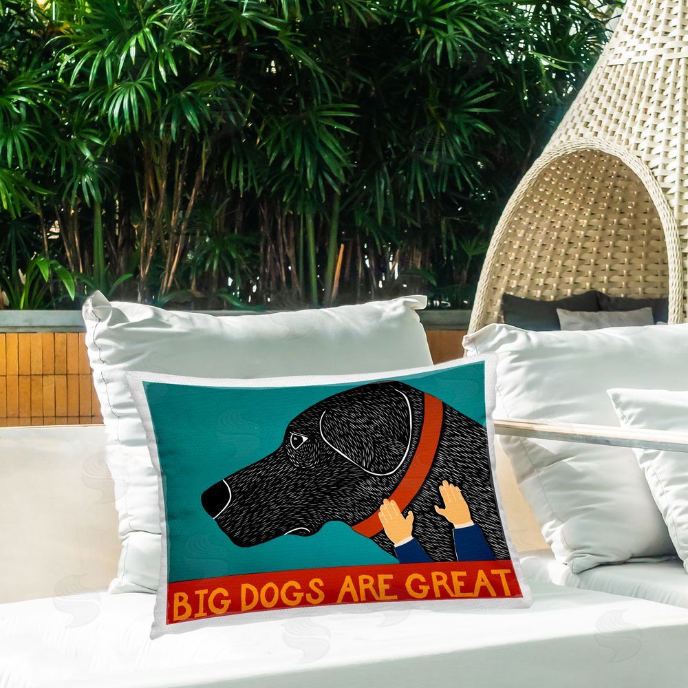 Stephen Huneck Big Dogs Are Great Outdoor Rectugular Printed Throw Pillow on Patio