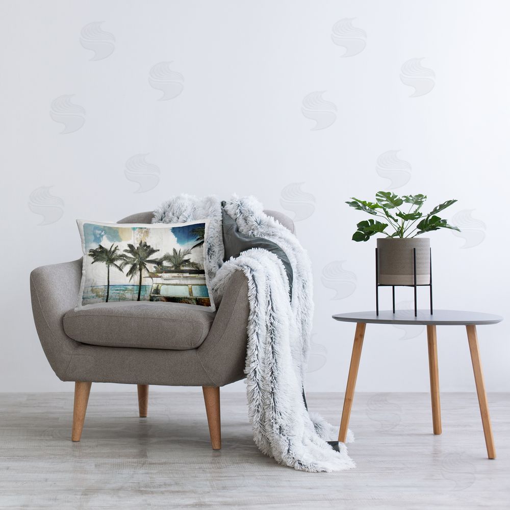 Sasha Beach Day Retro Vacation Rectugular Printed Throw Pillow on Chair