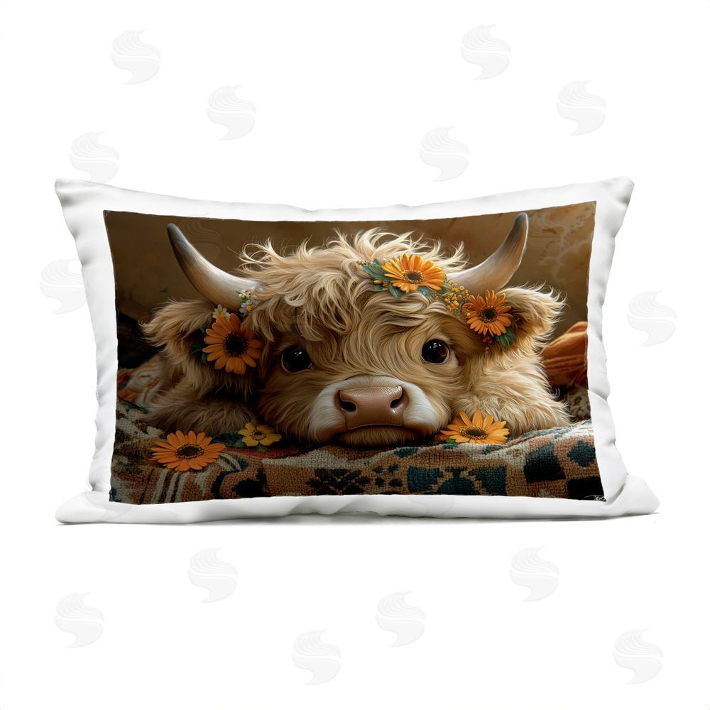 Momart Adorable Flower Bedecked Cattle Outdoor Rectugular Printed Throw Pillow