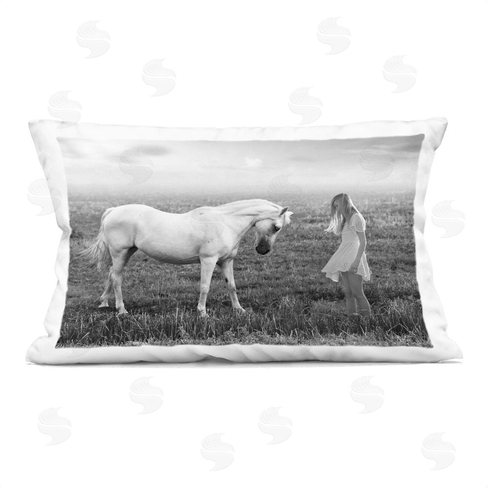 Ata Alishahi Her White Horse Rectugular Printed Throw Pillow