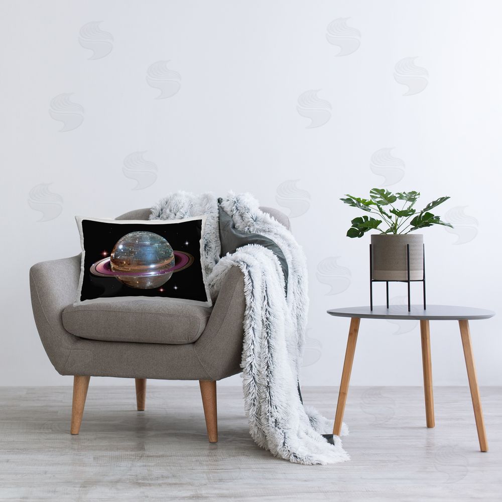Decent Exposures Purple Disco Ball Planet Rectugular Printed Throw Pillow on Chair